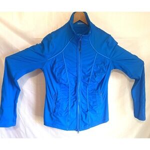Zella Womens Blue Ruched Full Zip Athletic Workout Jacket Mesh Thumbholes XL